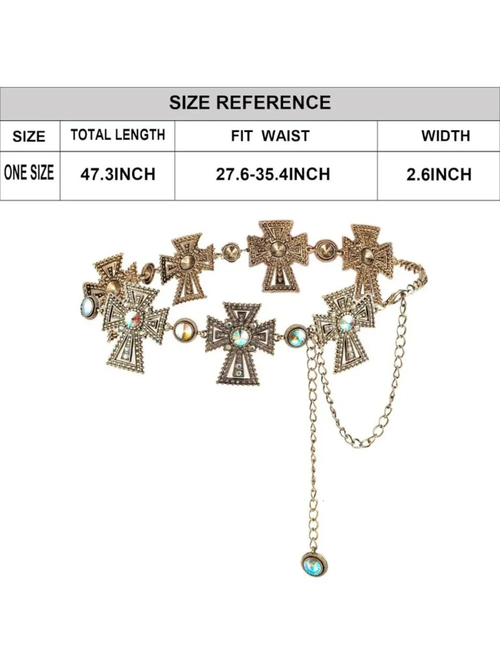Retro Gold Metal Waist Chain with Turquoise Stone - Women's Punk Western Belt